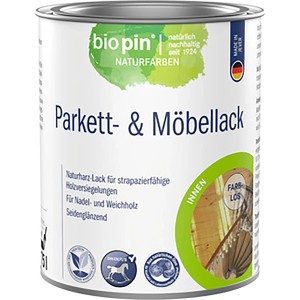 Dose Biopin Parkett- & Möbellack, farblos, 0,75 l, für Holzoberflächen im Innenbereich.