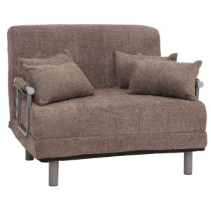 Hellbrauner MCW Schlafsessel K29 mit Boucle-Stoff und Kissen. Schlafsofa mit Schlaffunktion.