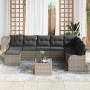 Graues 9-teiliges vidaXL Garten-Sofa-Set aus Poly Rattan mit Kissen und Tisch.
