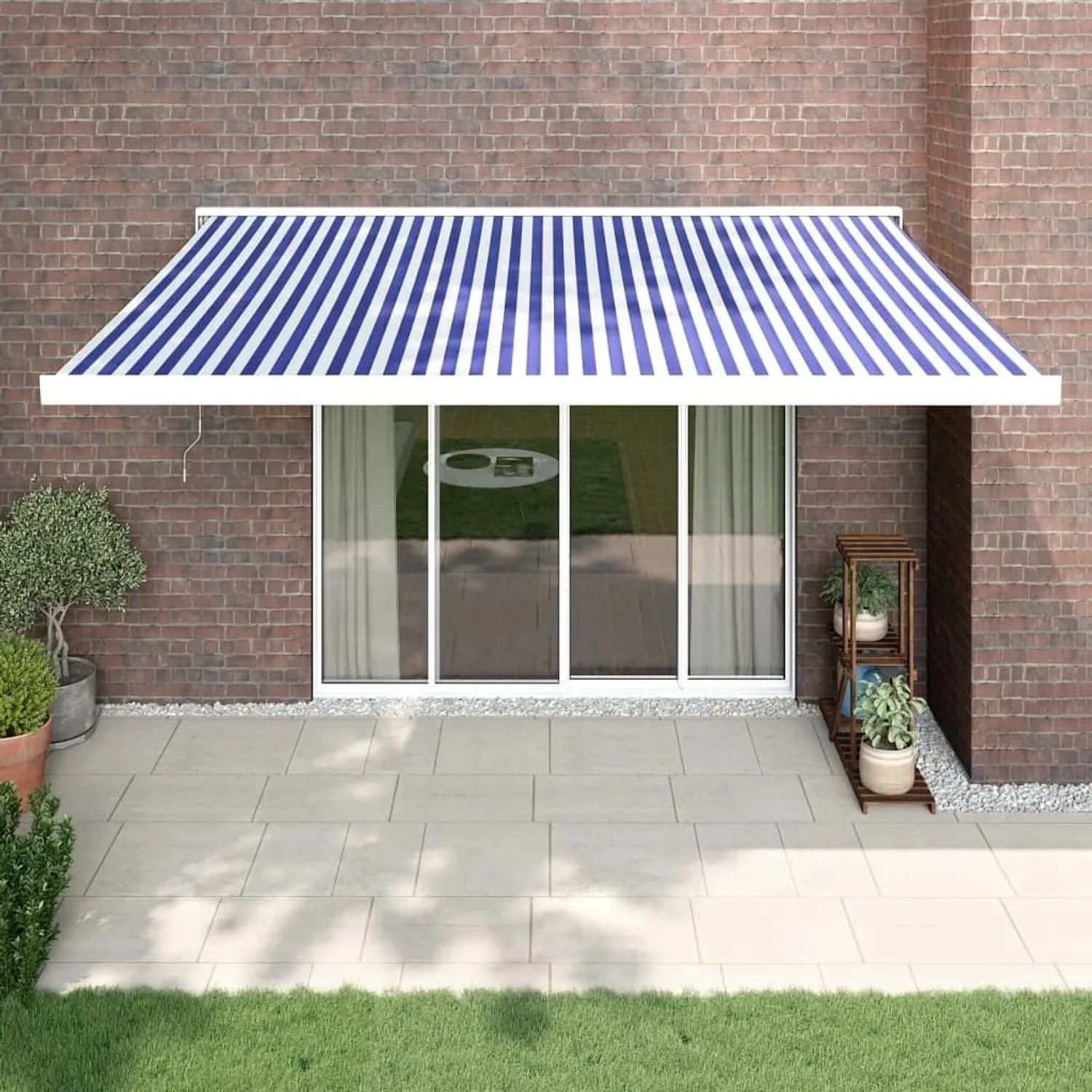 furnicato Markise Einziehbar Blau und Weiß 4x3 m Stoff und Aluminium