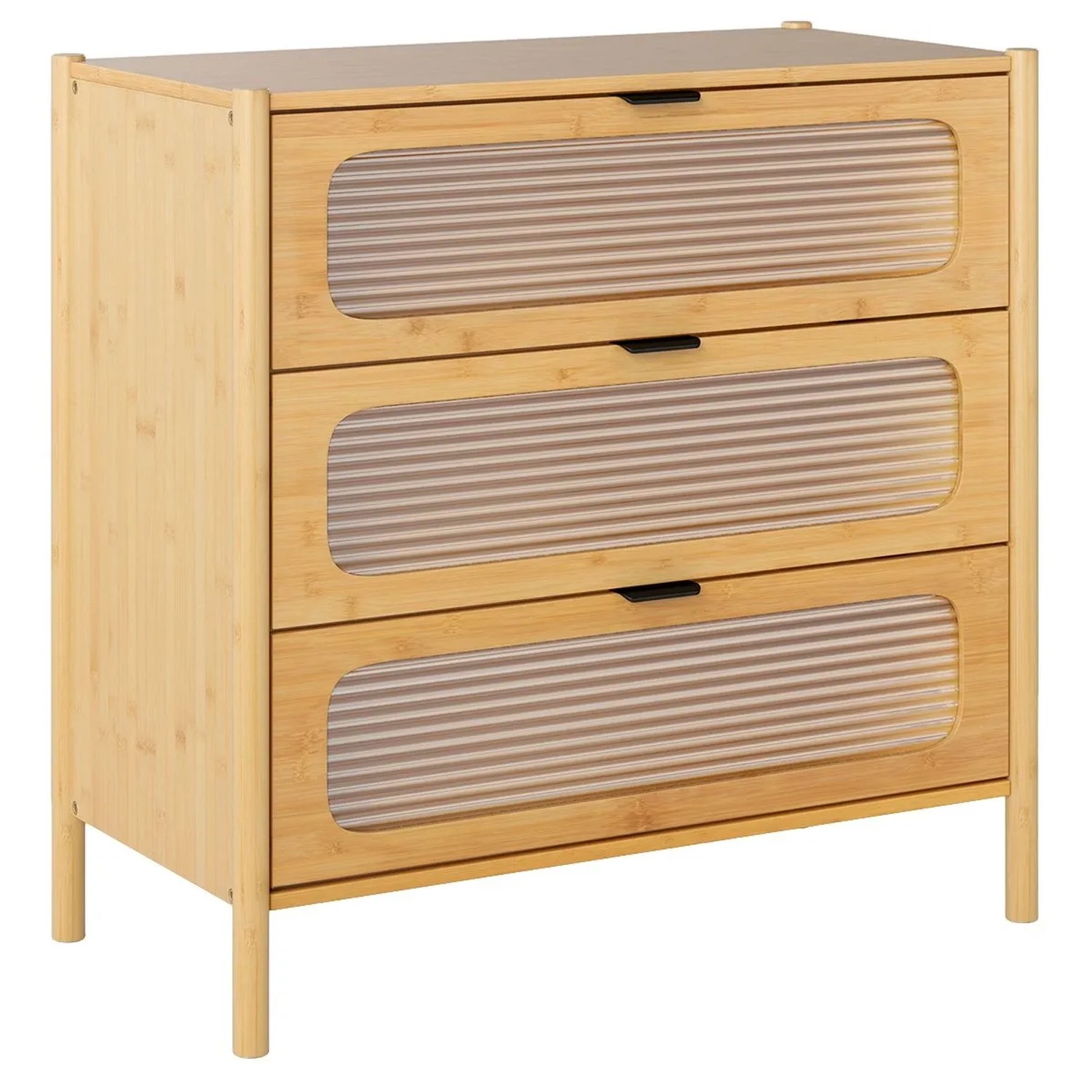 Costway Kommode 3 Schubladen Bambus Glas Natur 80 x 40 x 78,5 cm günstig online kaufen