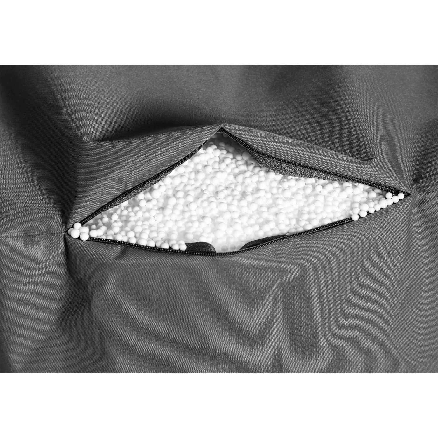 Detailaufnahme: Anthrazitfarbener Sitting Point Sessel Twist mit EPS-Perlen Füllung.