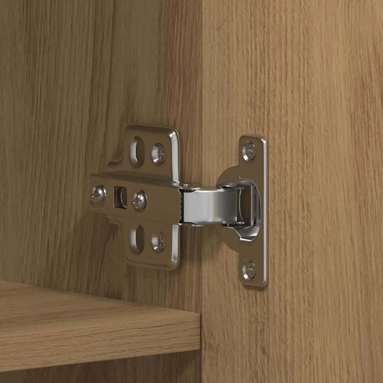Silbernes Scharnier am braunen vidaXL Schuhschrank aus Holzwerkstoff mit Regal.
