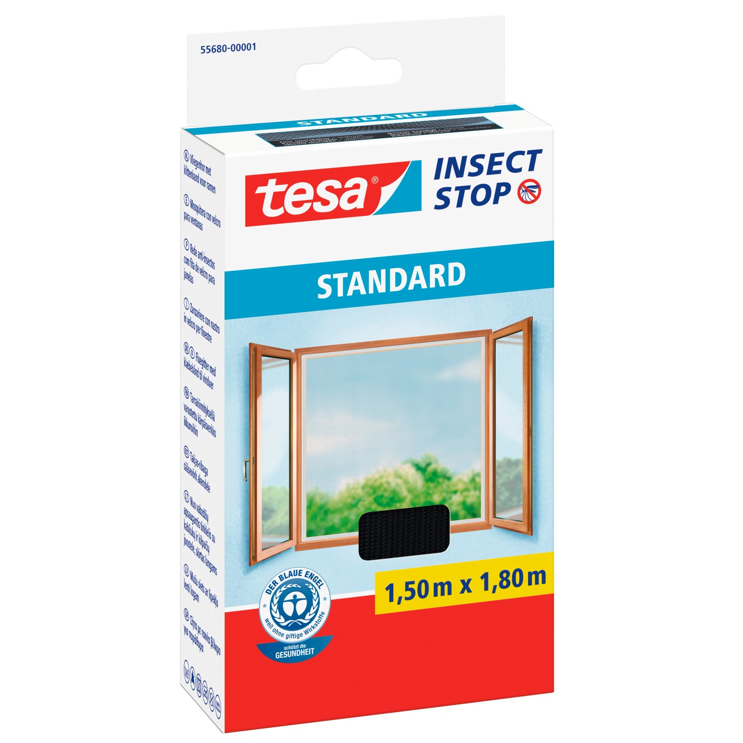 Tesa Insect Stop Fliegengitter Standard mit Klettband 180 cm x 150 cm Anthrazit