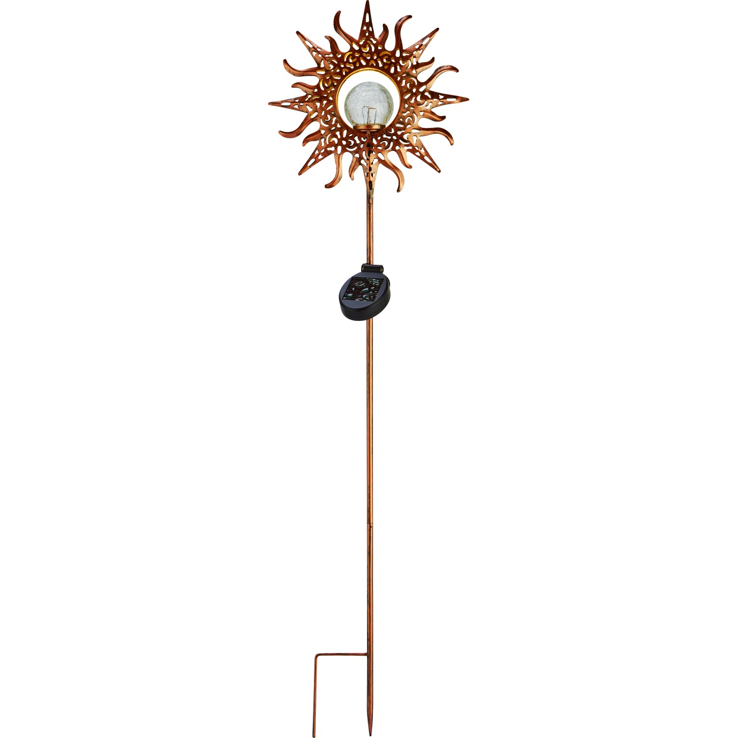 Solar-Dekospieß LED Kupfer, 90 cm, Sonne. Gartendeko mit warmweißem Licht für stimmungsvolle Beleuchtung.