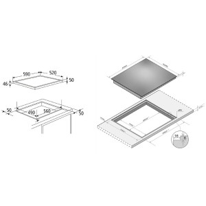 Technische Zeichnung PKM KF4-2KB G Glaskeramikkochfeld mit Maßangaben für Einbau.