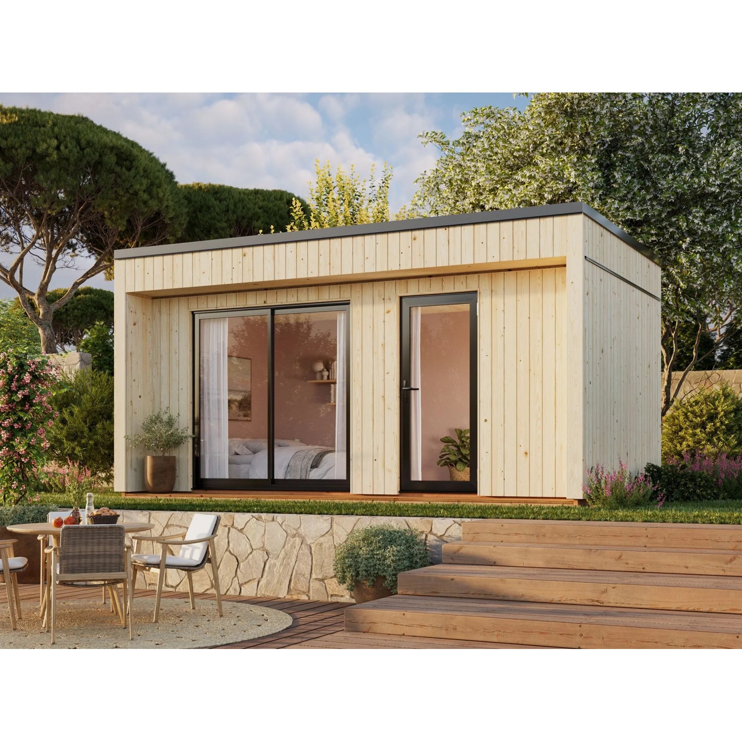 Palmako Holz-Gartenhaus Johanna Flachdach Unbehandelt 562 cm x 339 cm 16,6 m²