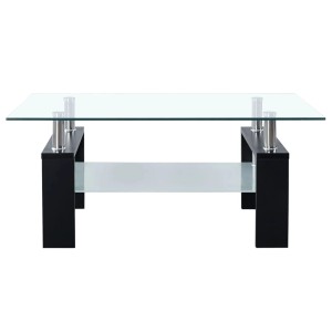Moderner Couchtisch von vidaXL, schwarz/transparent, mit Glasplatte und Ablage.