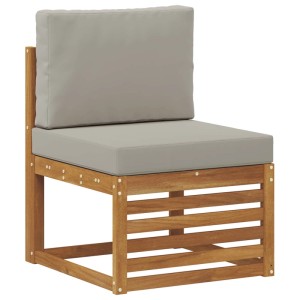 Ecksofa-Element aus Akazienholz mit hellgrauen Kissen, Teil des vidaXL Gartenmöbel Sets.
