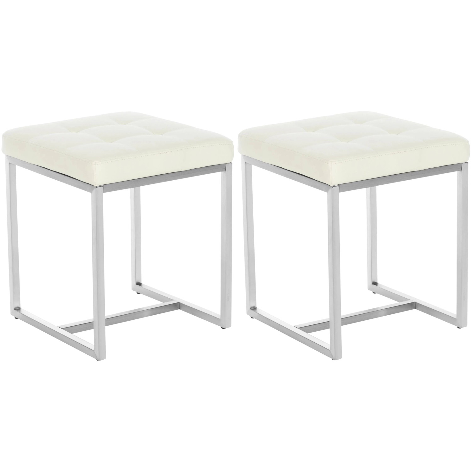 DELUKE 2er Set Sitzhocker VELAN Kunstleder Creme 40x40x48cm Hocker Schlafzimmer Polsterhocker Wohnzimmer Sitzbank Esszimmer
