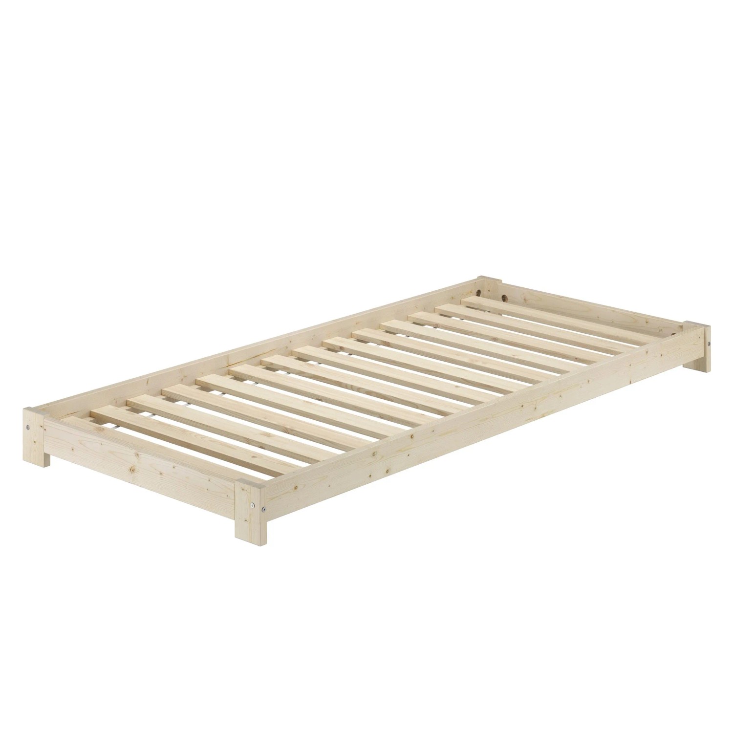 Erst-Holz Unbehandeltes Bodennahes Einzelbett 90 x 200 cm Fichte Modell 85 Rollrost inkl.