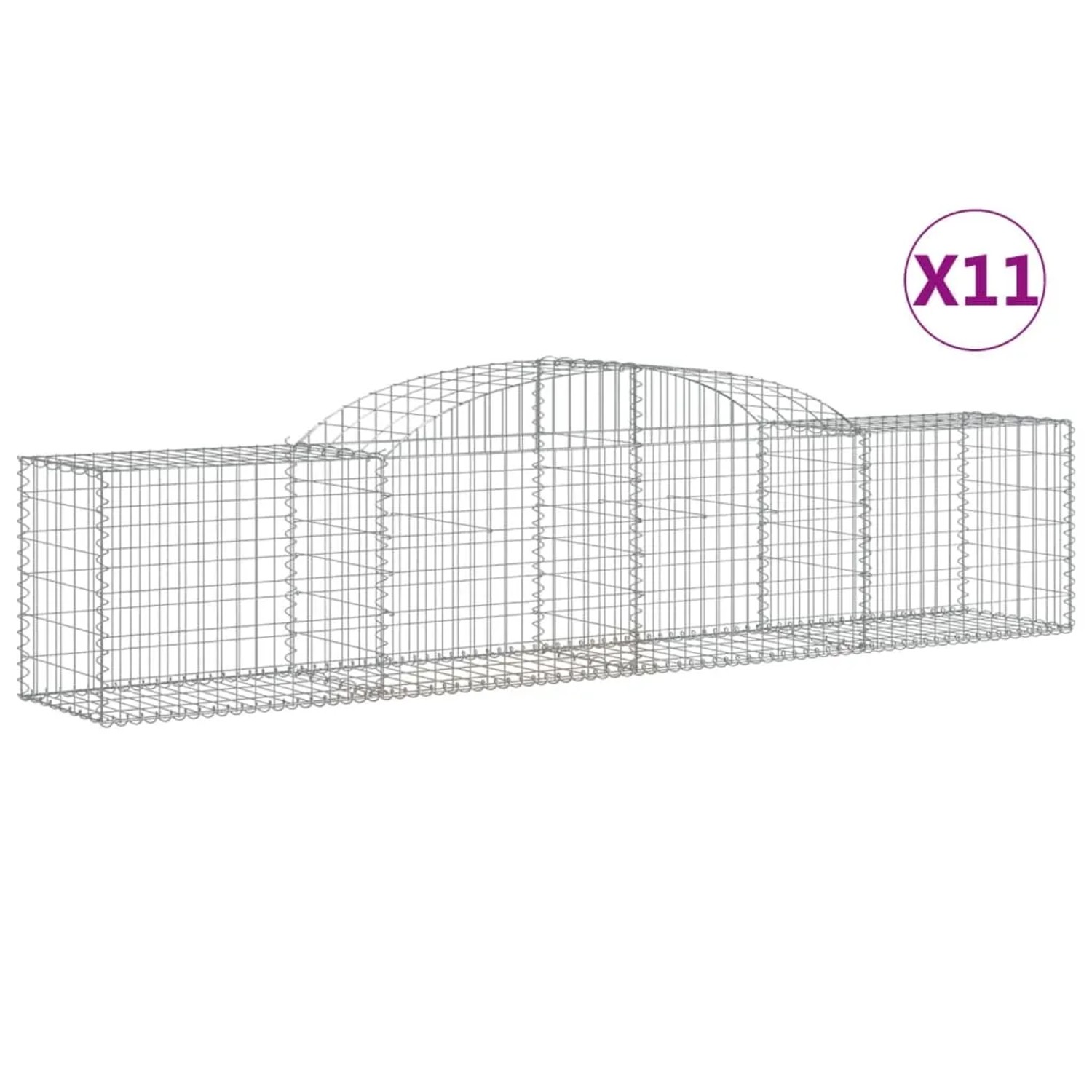 vidaXL Gabionen mit Hochbogen, 11er Set, 300x50x60/80 cm, aus verzinktem Eisen.