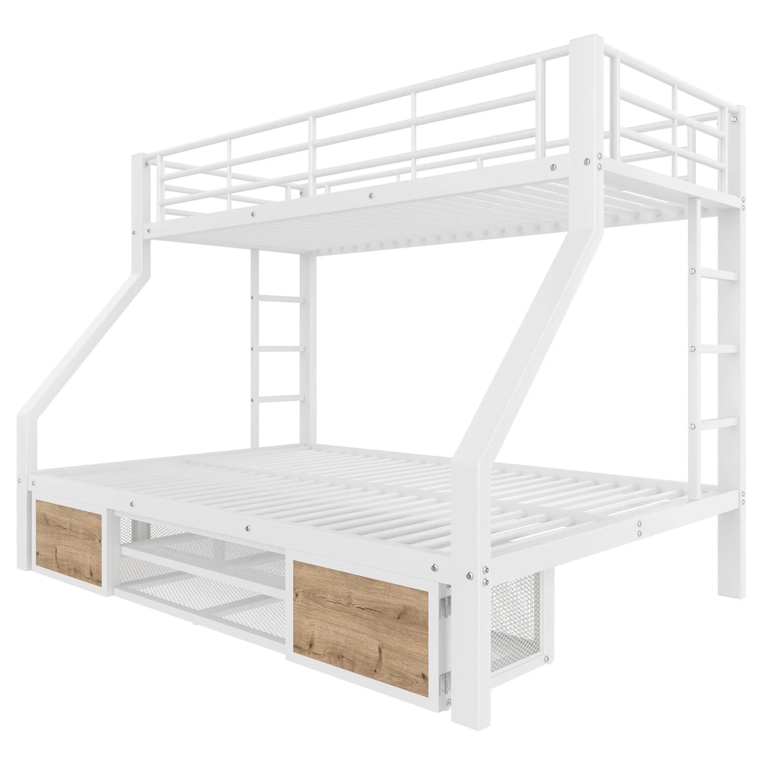 okwish Etagenbett 140x200cm mit Schuhschrank und Staufächern Weiß ohne Matratze