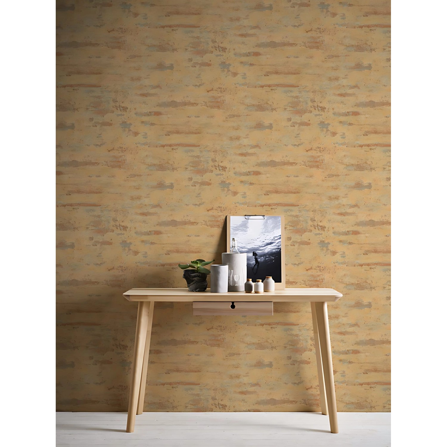 Orange-graue Uni-Tapete von PROFHOME, matte Oberfläche, dezente Struktur.