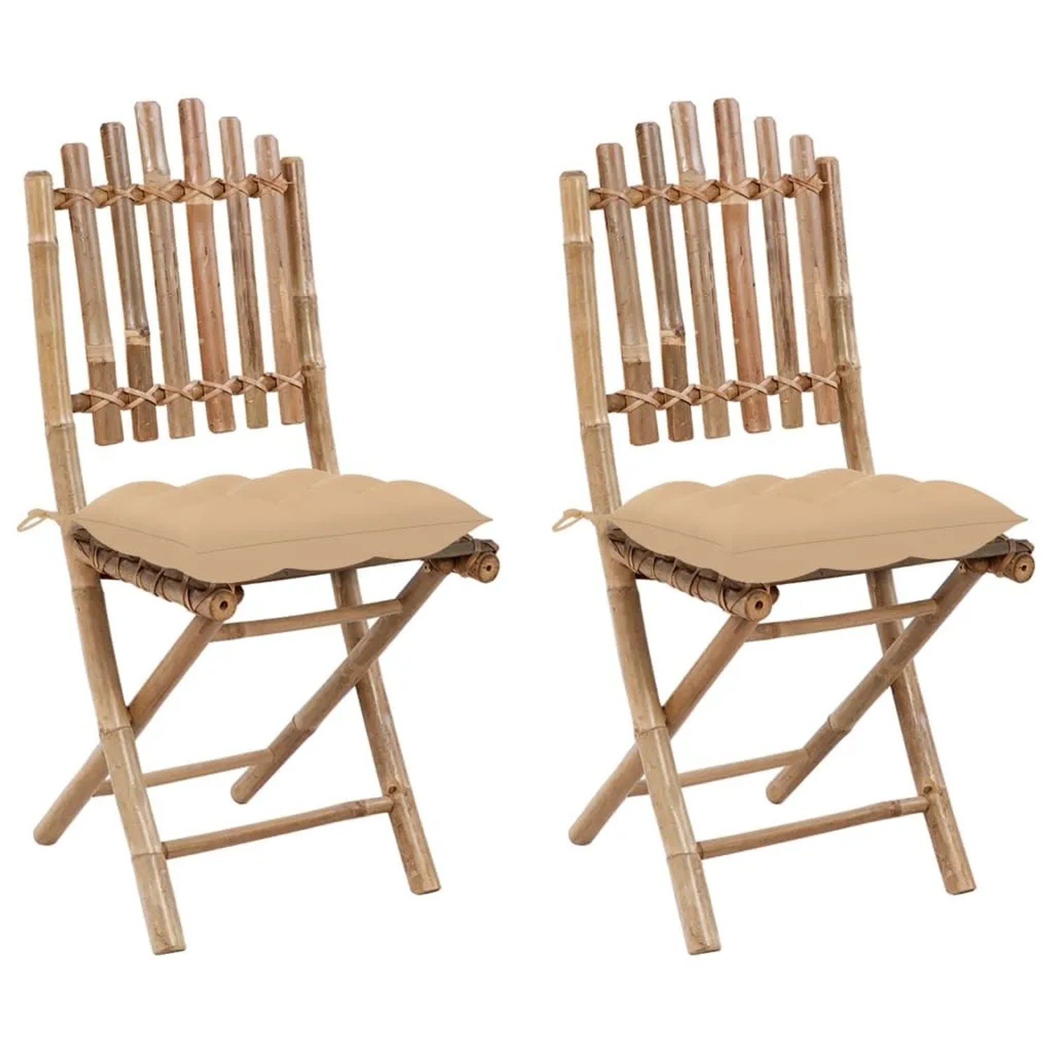 Furnicato Klappbare Gartenstühle 2er Set Mit Kissen Bambus 50x42x92 Cm Beige