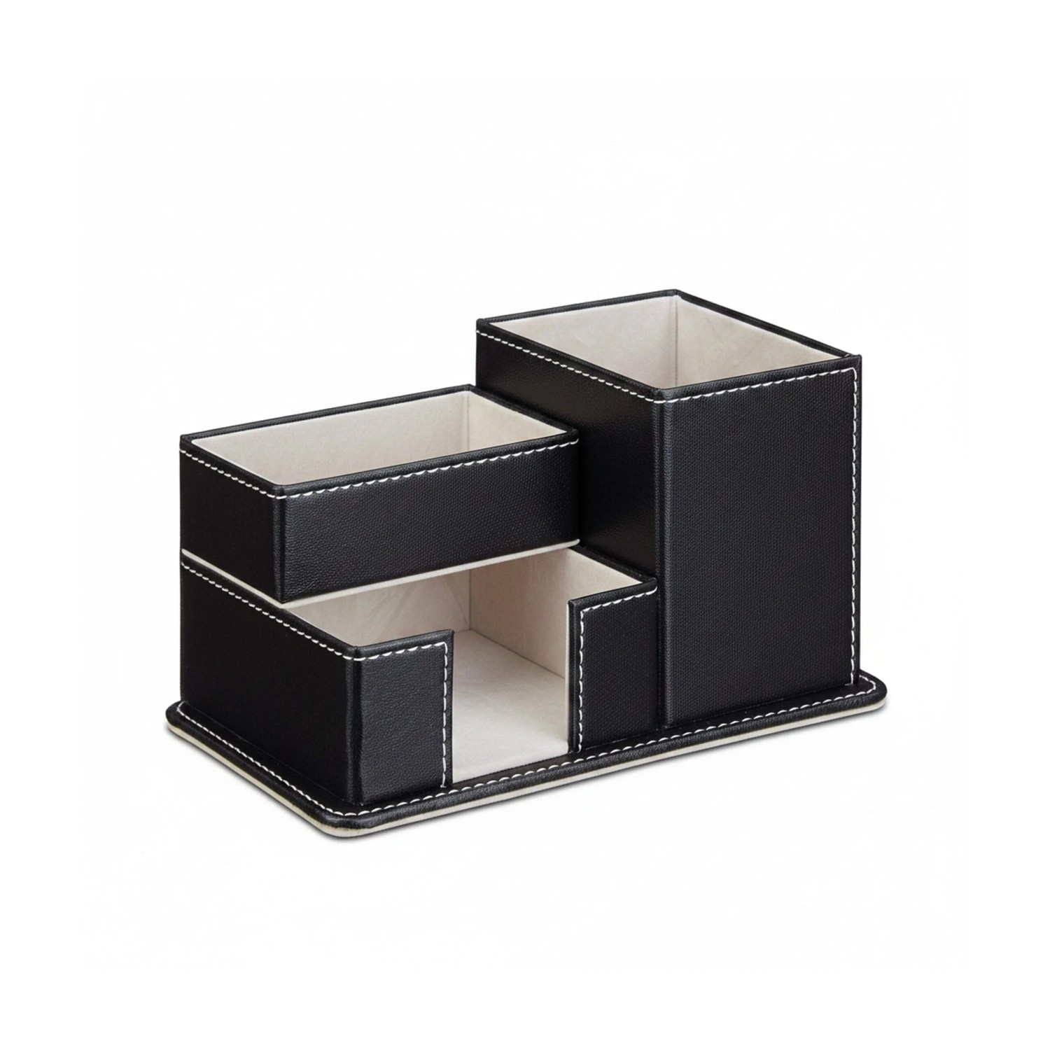 Relaxdays Stiftehalter Kunstleder Schwarz 4-Fächer 10 cm x 18 cm x 12 cm 0,2 kg