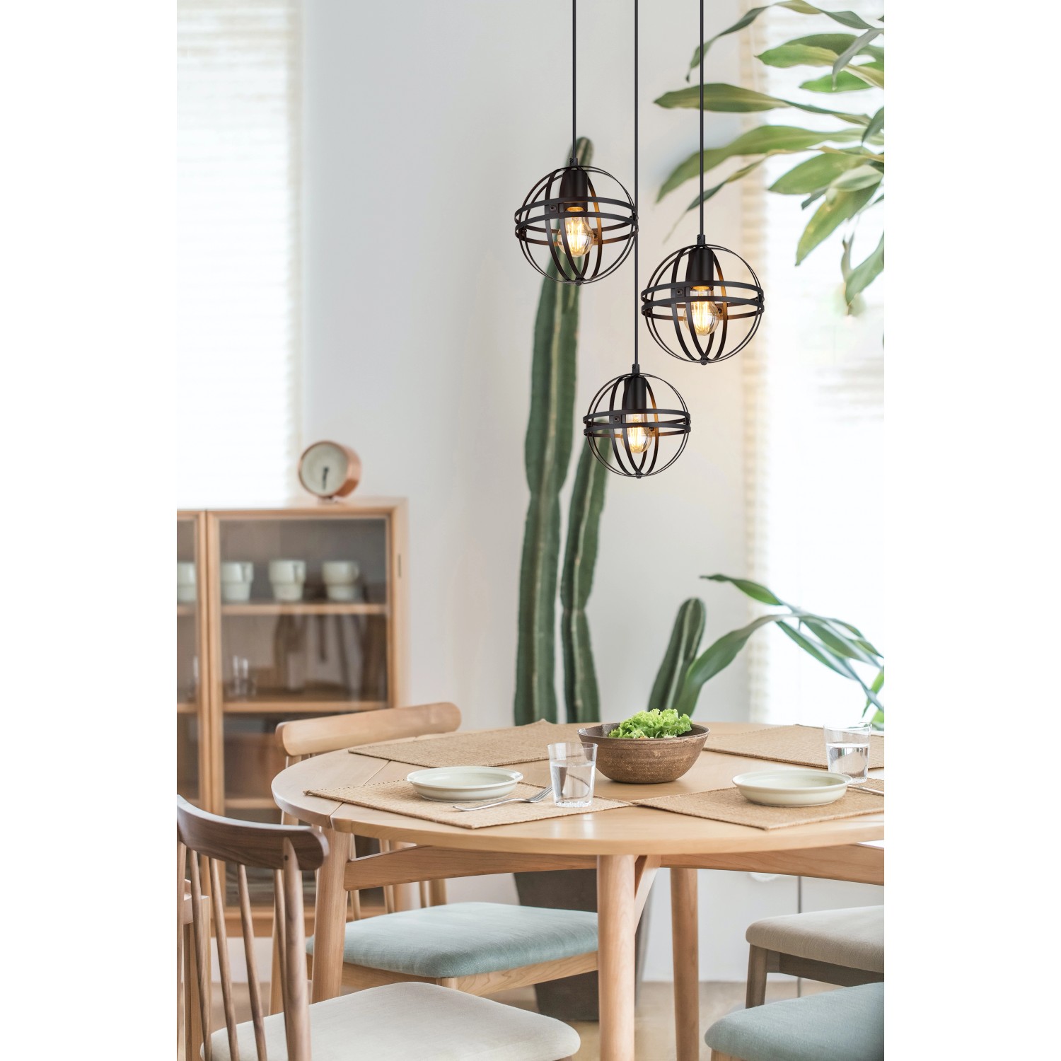 Globo Pendelleuchte 3-flammig Schwarz matt 470 x 1200 mm günstig online kaufen