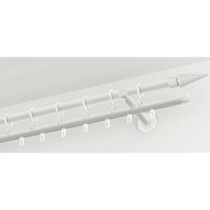 Weiße Gardinia Chicago Gardinenstange (Ø 20 mm, 240 cm) mit Endstück und Ringen.