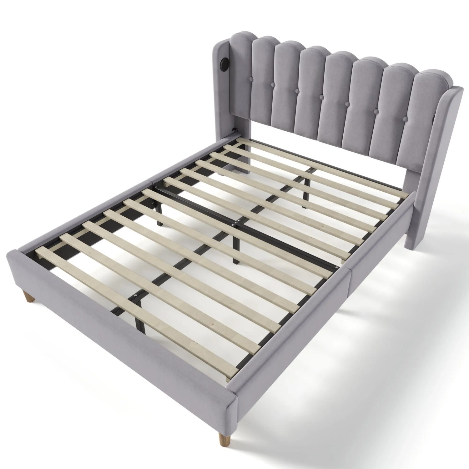 okwish Polsterbett 140x200cm mit USB Typ C Ladefunktion Jugendzimmer Grau mit Matratze