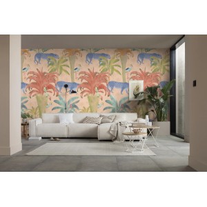 Komar Vliestapete Safari Pattern, Dschungel-Fototapete mit Palmen und Leoparden für Wohnzimmer.