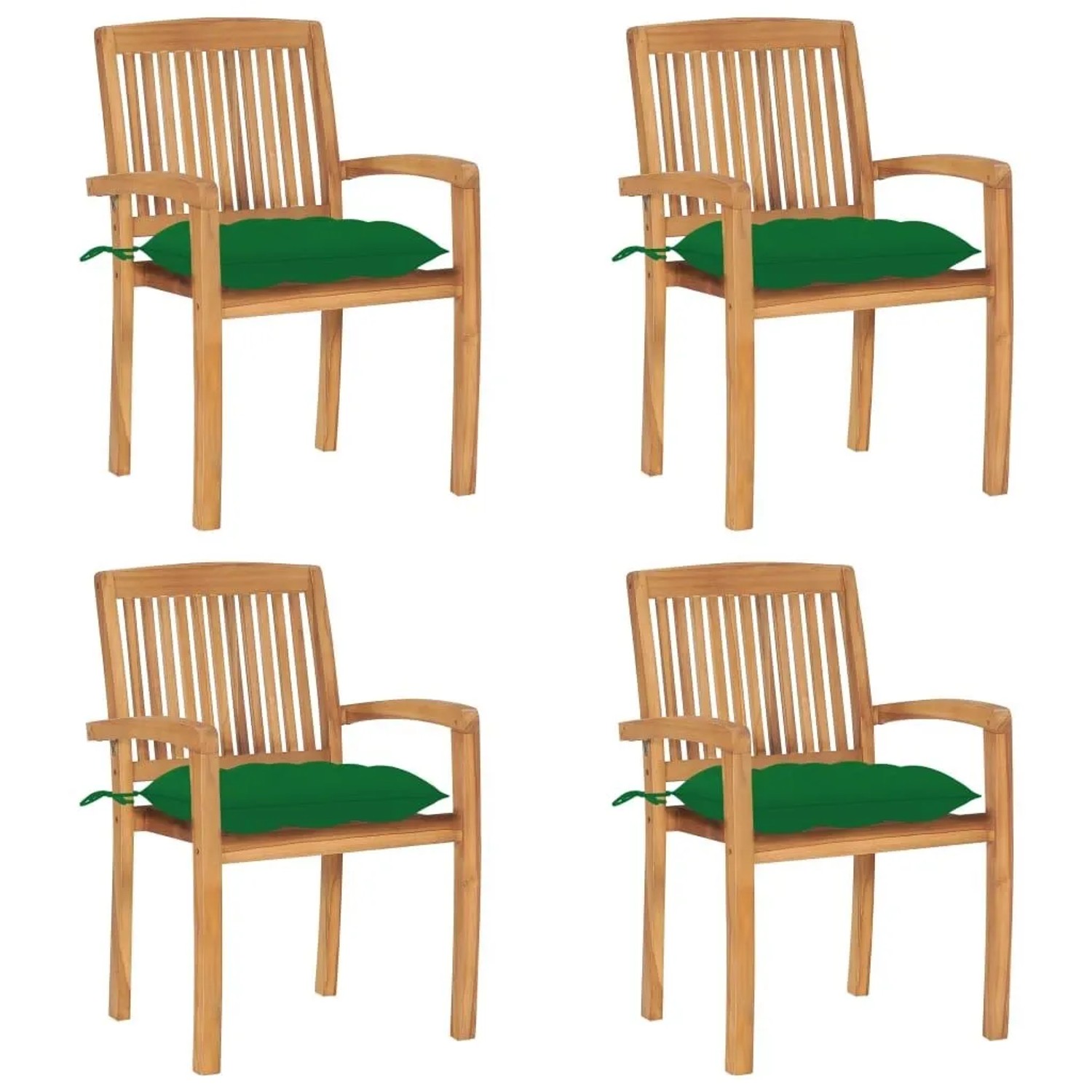 vidaXL Stapelbare Gartenstühle mit Kissen 4 Stk Massivholz Teak 3073260