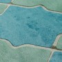 Grafik Tapete in Blau, Grün und Beige mit geometrischem Muster. Dekorative Vliestapete.
