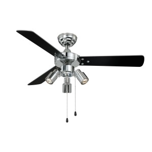 AIRERYDER Deckenventilator Cyrus Chrom, 107 cm, mit Beleuchtung und Zugschnüren.