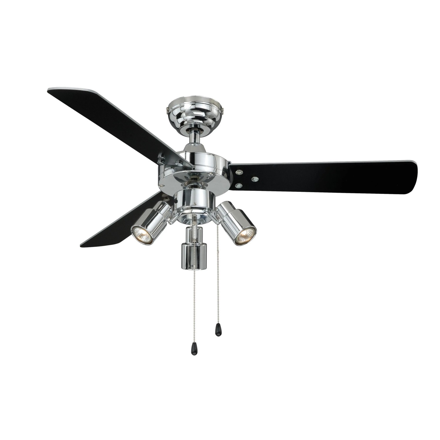 AIRERYDER Deckenventilator Cyrus Chrom, 107 cm, mit Beleuchtung und Zugschnüren.