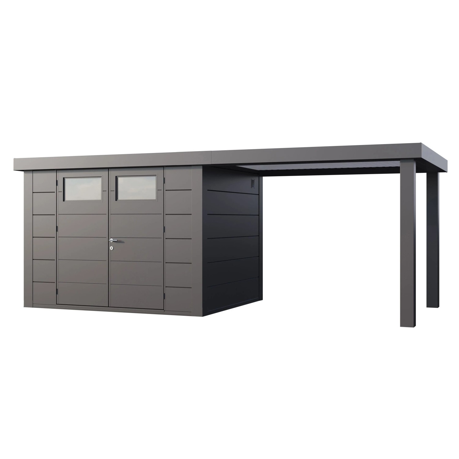 Gerätehaus Classico 3024 mit Offene Lounge L Rechts 582 cm x 238 cm Anthrazit