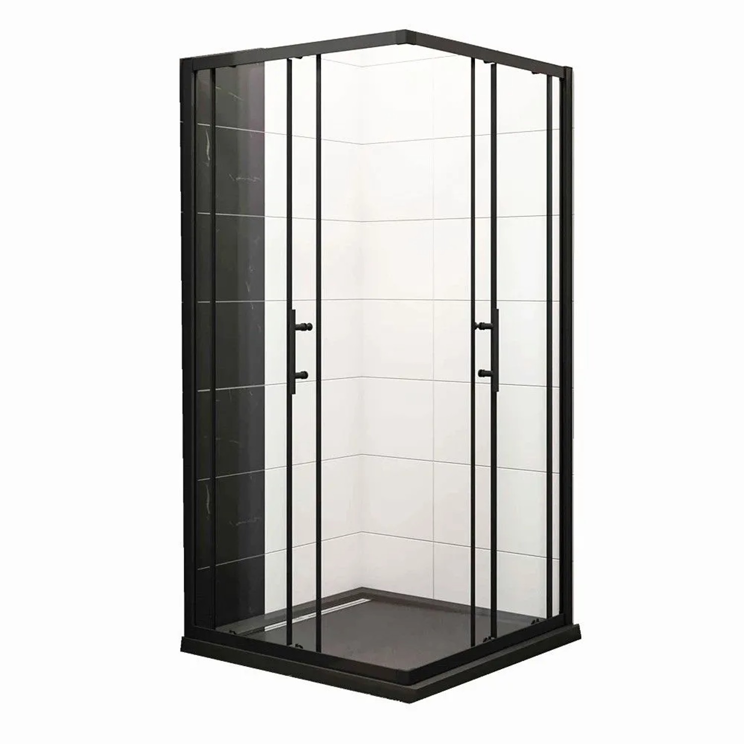 Duschparadies Duschkabinen 80 x 80 x 195cm Eckeinstieg Duschkabine Schiebetür 6mm EasyClean Klarglas Schwarz