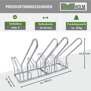 TRUTZHOLM Fahrradständer für 4 Fahrräder, Stahl, mit Anlehnbügel. Sicherer Fahrradparker für bis zu 4 Räder.