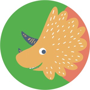 Selbstklebende Komar Fototapete: Triceratops Dino Kopf im grünen Kreis.