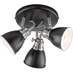 Schwarze 3-flammige Fischer & Honsel Deckenleuchte Wales, Ø 35cm, für Spots.