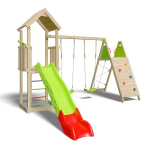 Trigano Spielturm Olympia Xplorer mit Rutsche, Schaukel, Kletterwand und Sandkasten.