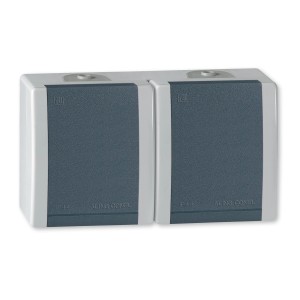 Aling-Conel 2-fach Aufputz-Steckdose, grau, IP44. Doppelte Steckdose für Feuchträume und Außenbereich.