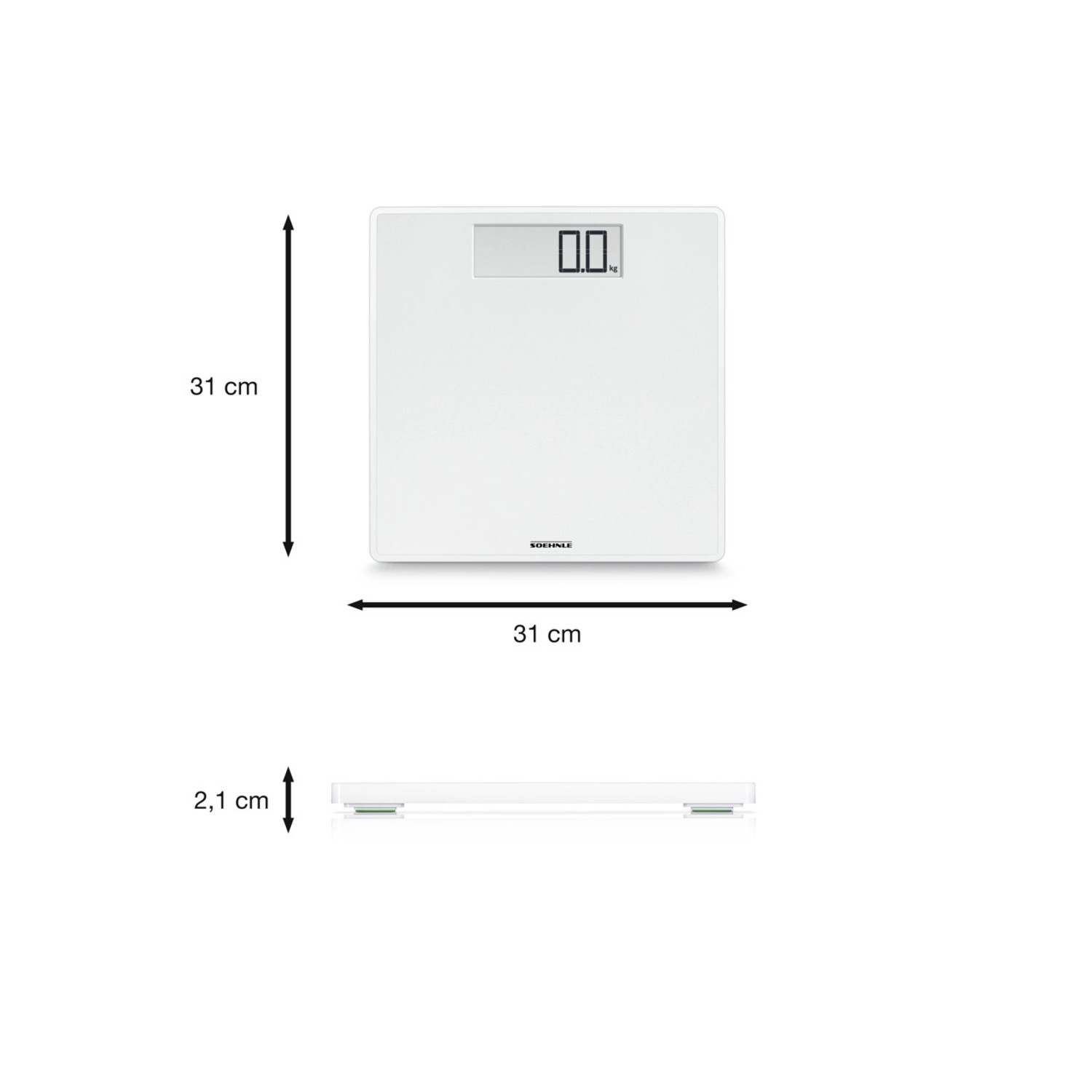 Weiße Leifheit Digital Personenwaage Style Sense Safe 100, 31x31cm, mit LCD-Anzeige.