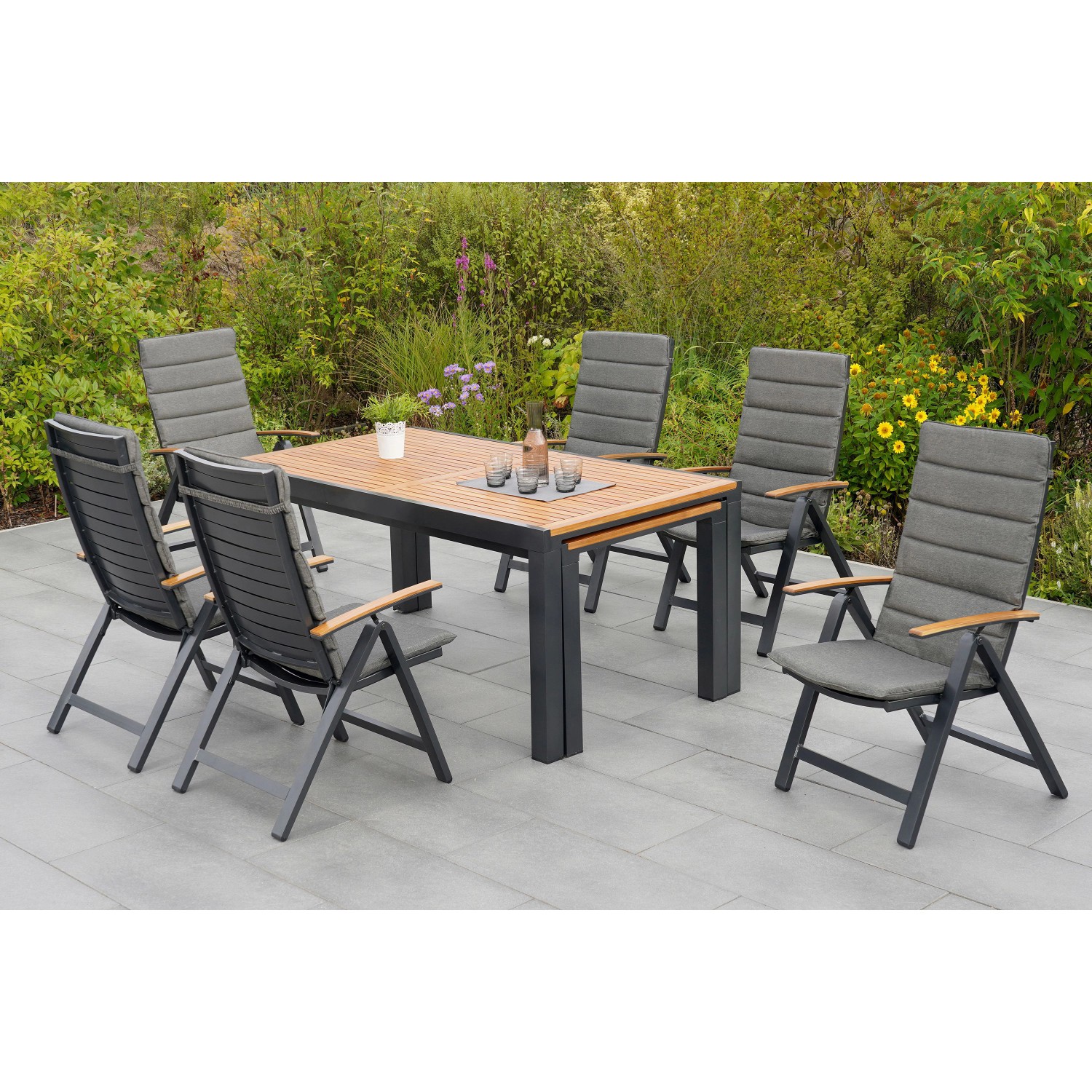 Merxx Astros Set 13-tlg. Flex-Gartentisch Ausziehbar 180/300 x 100 cm günstig online kaufen