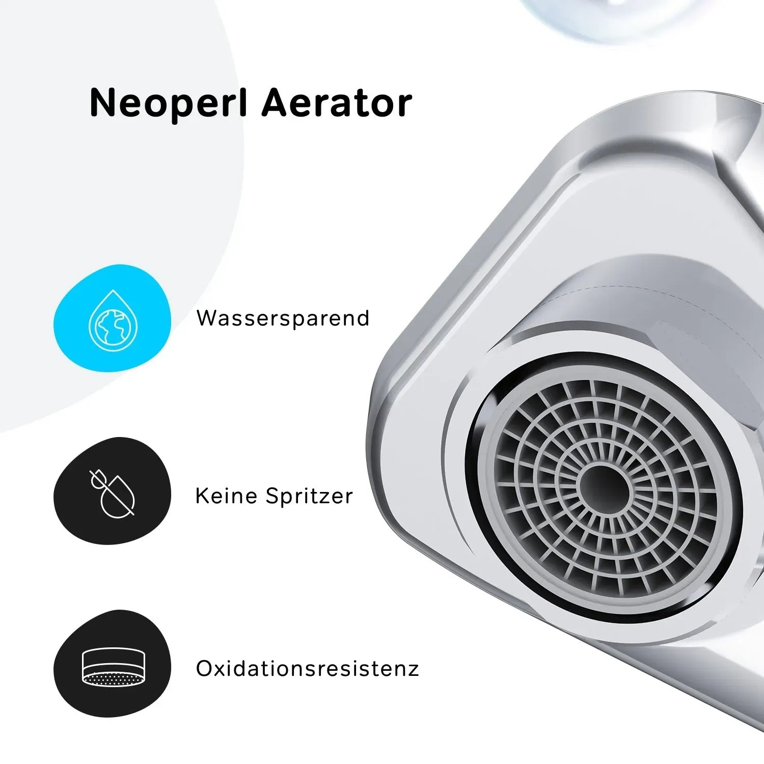 Detailaufnahme: AM.PM Waschtischarmatur X-Joy mit EcoStart-Funktion und Neoperl Aerator.