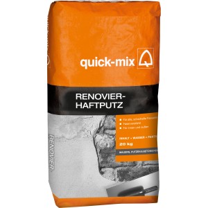 Quick-Mix Renovier-Haftputz, 20 kg Sack, faserverstärkt für innen und außen.