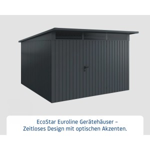 EcoStar Gerätehaus Euroline mit Pultdach, 325x358 cm, anthrazitgrau, 1-flügelig.