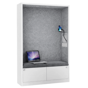 DELUKE Akustikkabine mit Schalldämmung TAGO 185x115x40cm Weiß-Grau Telefonkabine Meetingbox Telefonbox Akustikbox Bürokabine