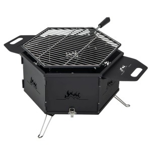 Schwarzer, tragbarer COSTWAY Holzkohlegrill mit drehbarem Rost und Feuerschale für BBQ & Outdoor.