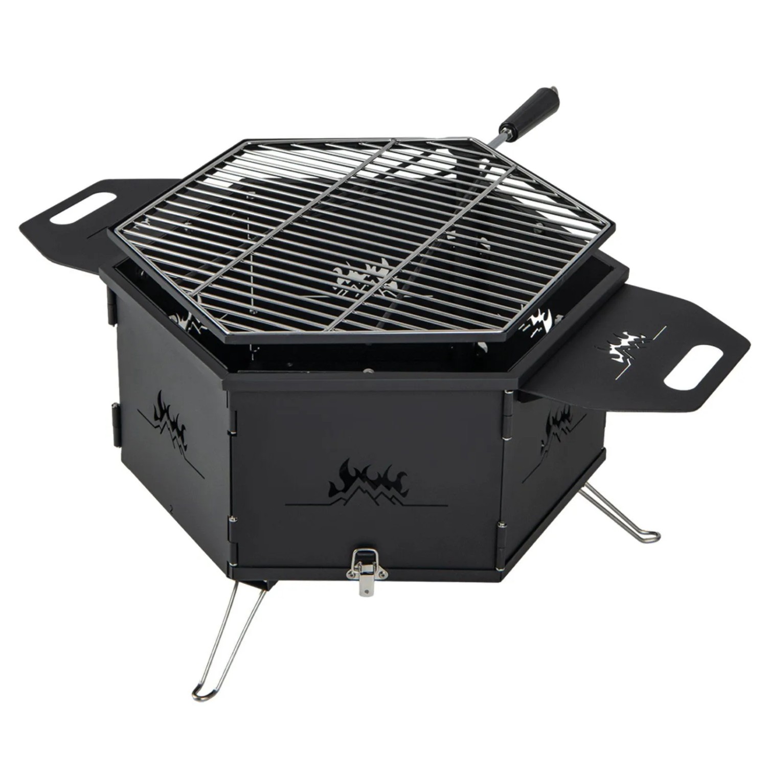 COSTWAY Großer Holzkohlegrill mit 360° Drehbarem Grill 2 in 1 Feuerschale