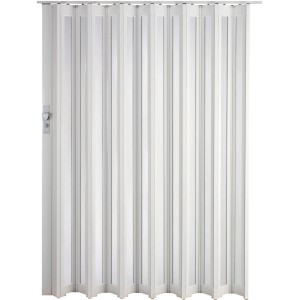 Weiße, glänzende Falttür Larya aus Glas, 84x205 cm, ideal für platzsparende Lösungen.