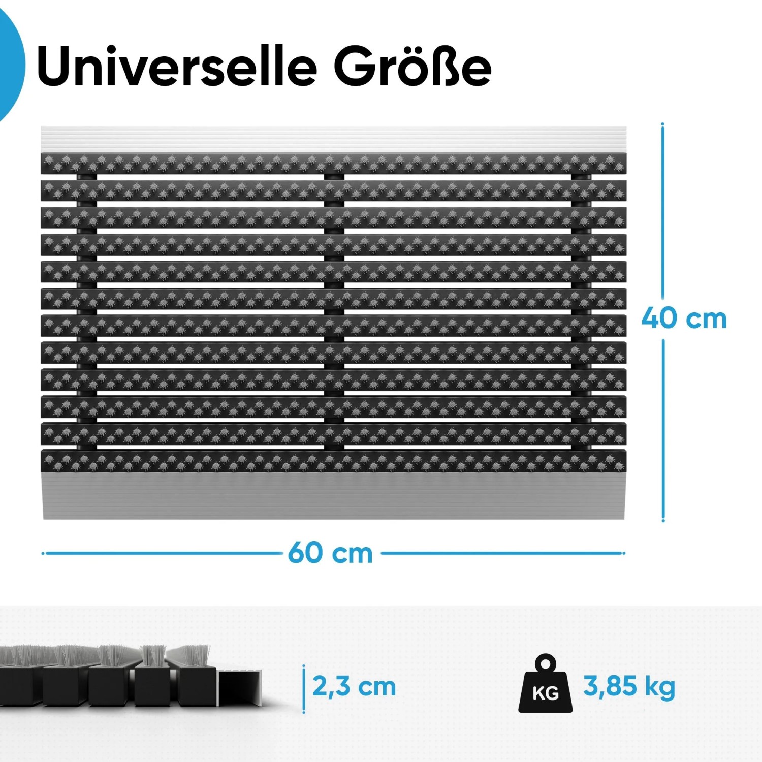 Björn&Schiller Fußmatte mit Alu-Rahmen und Bürsten, grau, 40x60cm, für den Außenbereich.