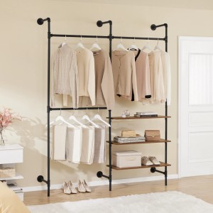 SoBuy Wandmontierter Kleiderständer mit 3 Kleiderstangen und 3 Ablagen Garderobenständer KLS18-SCH