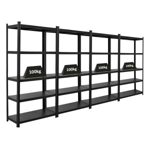 PROREGAL Schwerlastregal Ragnar, 4er Set, mattschwarz, 180x90x40 cm, Fachlast 100 kg, ideal für Keller, Garage & Werkstatt.