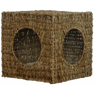 Silvio Design Wandhöhle aus Seegras, eckig, Natur. Katzenhöhle zur Wandmontage mit zwei Eingängen.
