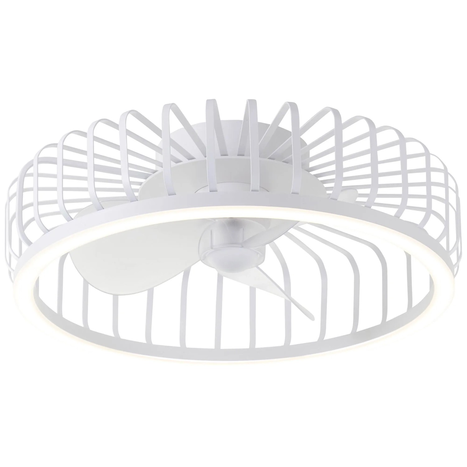 Weiße LED-Deckenleuchte Capo mit Ventilator, Ø 48 cm.