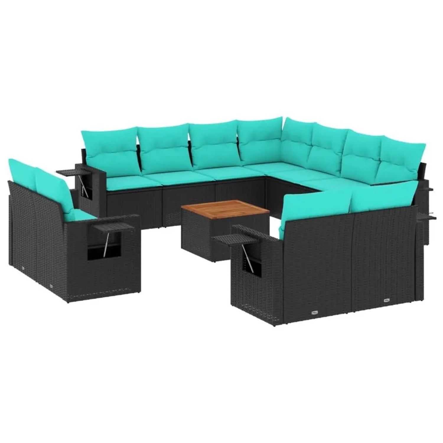 vidaXL 12-Tlg Gartensofa-Set mit Kissen Schwarzes Polyrattan 3224825